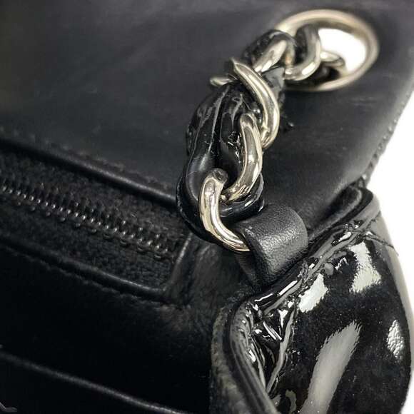Chanel Mini Square Flap Bag Patent Leather Quilted Black/Silver CC Authentic - Picture 13 of 16